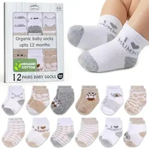 Mother's Choice Organic Cotton Baby Socks 0-6 Months - 12 pairs Soft and Cozy Newborn Gap Socks for Boys & Girls, Gentle Infant Wear, Ideal Baby Registry for Everyday Comfort for Babies