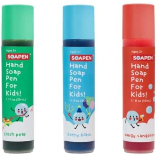 SOAPEN Kids' Roll-On Hand Soap | As Seen on Shark Tank | Fun, Colorful Soap Pen | Encourages Proper Handwashing (3-Pack: Fresh Pear / Berry Blast/ Tangy Tangerine)