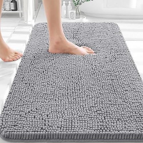 OLANLY Bathroom Rugs 30x20, Extra Soft Absorbent Chenille Bath Rugs, Rubber Backing Quick Dry, Machine Washable Bath Mats for Bathroom Floor, Tub and Shower, Home Decor Accessories, Grey