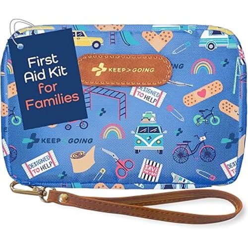 KeepGoing Travel First Aid Kit for Kids – 130 Pc. for Car, Home, Purse, Diaper Bag & Backpack with Latex-Free Bandages - Mini First Aid Kit Travel Size TSA-Approved
