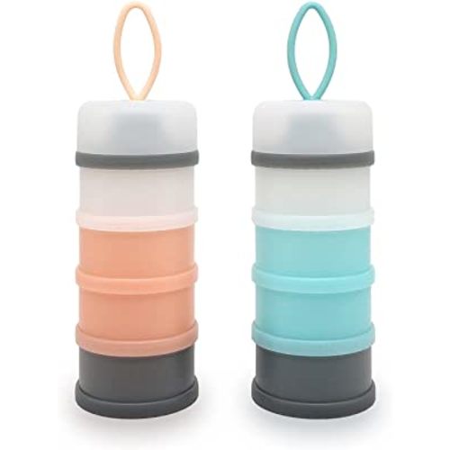 Baby Formula Dispenser, Portable Milk Powder Dispenser Container, Baby Feeding Travel Storage Container, Non-Spill Stackable Baby Snack Storage Container, BPA Free, 4 Compartments, 2 Packs