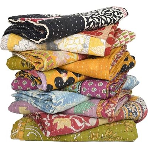 2 Pcs Whole Sale Tribal Kantha Quilts Mix Lot Vintage Cotton Bed Cover Old Assorted Patches Rally