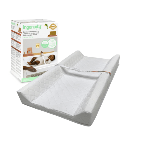 Ingenuity Contoured Changing Pad – Includes Waterproof Changing Liner and Safety Fastening Strap with Quick-Release Buckle