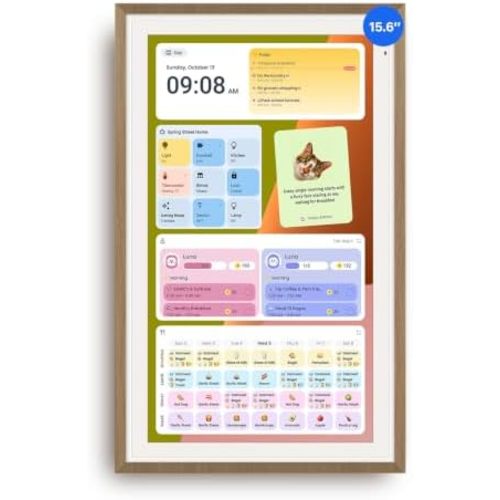 Apolosign 15.6-inch Digital Calendar, No-Subscription, Smart Wall Planner with Calendar Sync, Chore Chart, Meal, Apps & Dashboard, Electronic Display for Schedules, Dual Mode, with Stand (Teak)