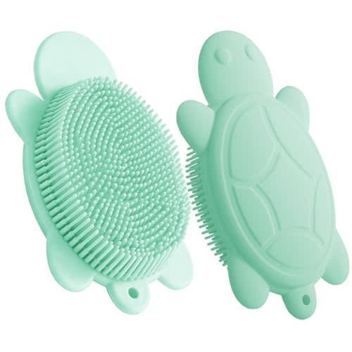 Kids Body Scrubber and Back Exfoliating Mitt - Soft Bristles | Gentle Exfoliation, Cute Turtle Design Makes Children Love Bathing(Mint)