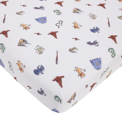 Warner Brothers Harry Potter Welcome Little Wizard Navy, Burgundy, Blue, and White 100% Cotton Fitted Crib Sheet
