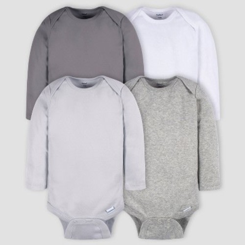 Gerber Baby 4pk Long Sleeve Onesies, Color: Gray, Size: 0-3M
