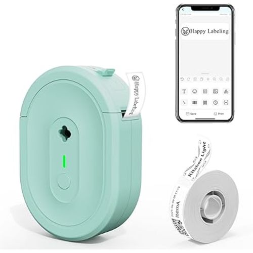 Label Maker Machine with Tape, Portable Bluetooth Label Makers, Inkless Mini Printer Impresora de Etiquetas Multiple Templates for Home School Office Kitchen, Green