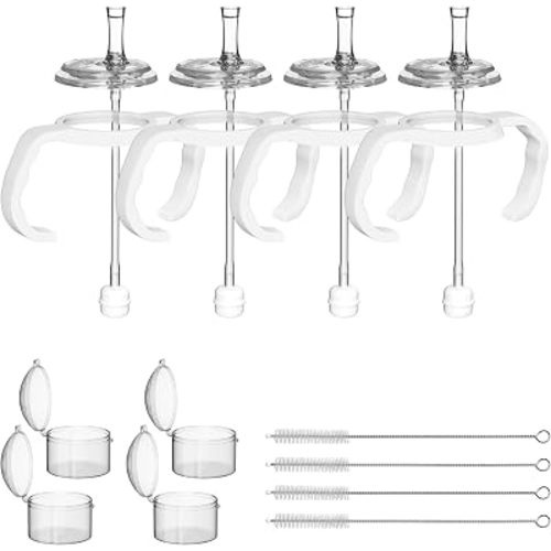 Straw Cup Conversion Kit for Dr Browns Narrow Bottles, Sippy Cup Conversion with Soft Silicone Baby Nipple, Weighted Straw, Handle, Cleaning Brush, Storage Cases, Leak-Proof & Anti-Colic, 8m+, 4 Pack