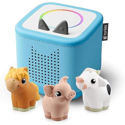 Toniebox 2 My First Farm Bundle for Kids 1+ with Soft and Squeezable Cow, Horse, and Pig - Sky Blue