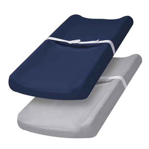 PHF Baby Changing Pad Covers for Boys Girls, 2 Pack Ultra Soft Breathable Microfiber Changing Pad Table Sheets for Most Baby Changing Pads, Light Grey & Navy