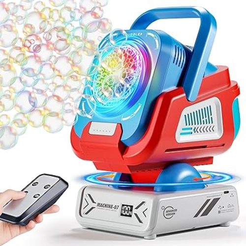 Belemar Upgraded Bubble Machine with Remote Control, Automatic Rotation & RGB Lights, 1800mAh Rechargeable Battery, Type-C Charge, Bubble Maker for Kids, Weddings, Birthday Parties, Outdoor Activities