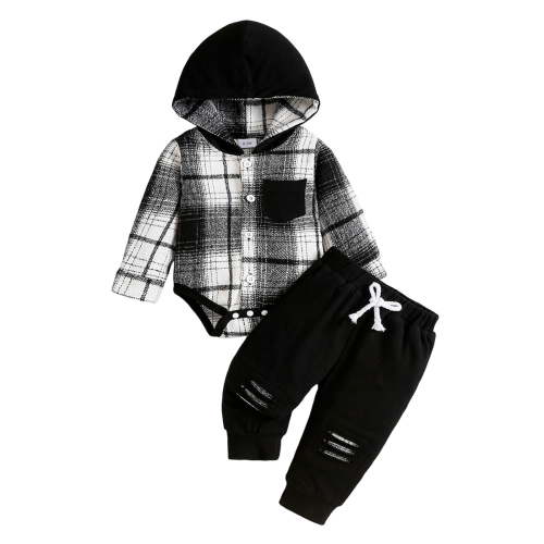 newwalpole Newborn Baby Boy Clothes Infant Boy Outfits Baby Hoodie Romper Fall Winter 0 3 6 9 12 18 Months Baby Clothes for Boy Black for Size 6-9 Months