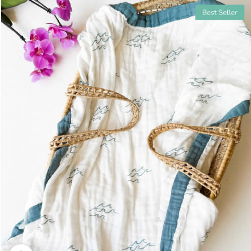 Simple Wave Bamboo Blanket - Ocean Nursery Decor | 6 Layers – Coca + B.