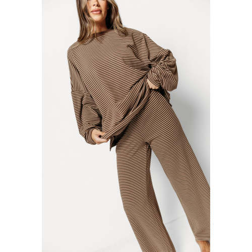 Campbell Striped Fleece Lounge Pants in Dark Mocha *8/25 PRE-ORDER*