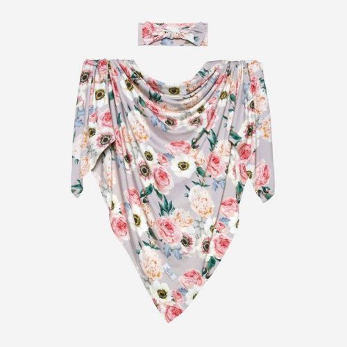 Infant French Gray Swaddle Headband Set - Posh Peanut