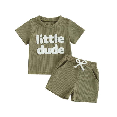 Jxzom Toddler Baby Boy Clothes Summer Short Sleeve Little Dude Embroidery T-Shirt Tops Shorts Set 6M 12M 18M 2T 3T Waffle Knit Outfit