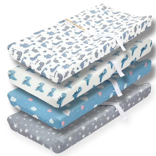 4 Pack Soft Baby Boy Sheets Dinosaur Star Cloud Soft Polyester Neutral Unisex Fitted Sheets Set for Baby Boys