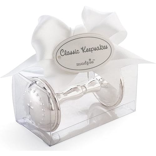 Mud Pie Baby Classic Keepsakes Silver-Plate Rattle, Cross