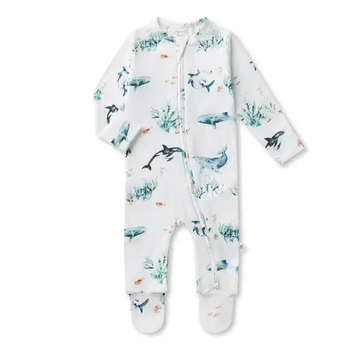 Snuggle Hunny Ocean Organic Snuggle Zip Footie | Baby Bunting AU