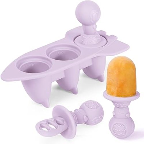 Haakaa Silicone Toddler Popsicle Mold, 3-Cavity Mini Baby Popsicle Molds with Easy-Grip Handles & Choke-Guard Design, Breastmilk Popsicle Molds for Teething Relief & Self-Feeding,6 Month+