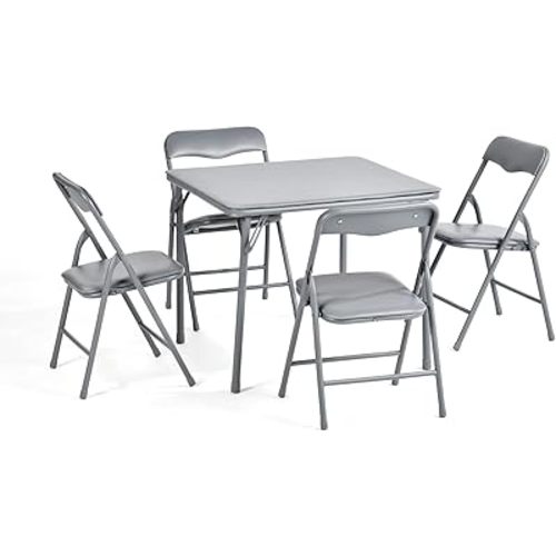 Homy Casa Folding Table and Chairs Set for Kids Dining Room Daycare and Classrooms, Children's Activity Table and Chairs Set, Space Save (Gray, 5 Piece)