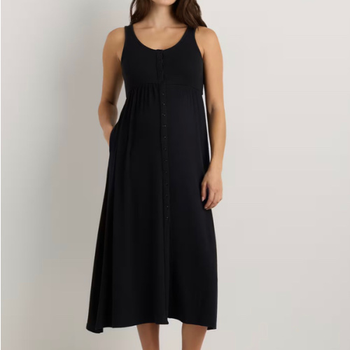 Bamboo Maternity Sleeveless Button Front Dress - Maternity in Classic White