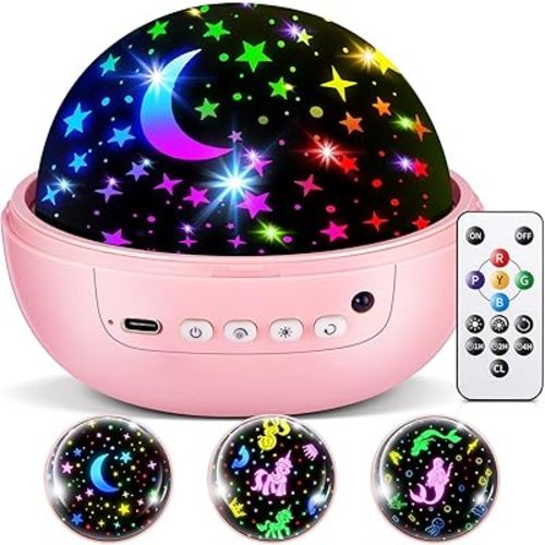 Kids Night Light Projector, [93 Lighting+3Films+Remote] Star Projector for Kids, 3 Brightness+3 Timer Girls Night Light, 360°Rotate + Quieter Stars for Ceiling, Bedtime Companion