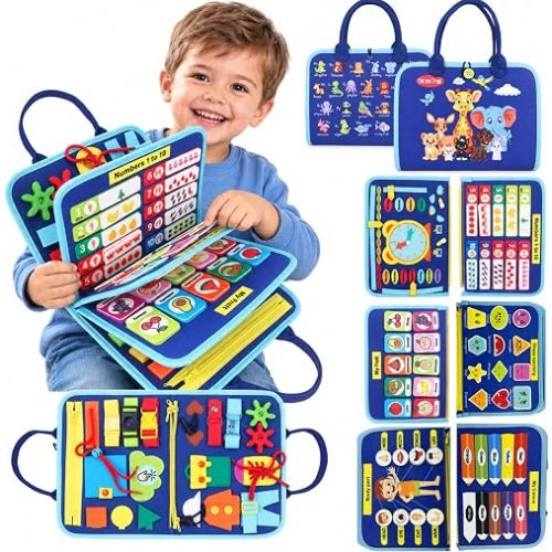 URBAN TOYS Montessori Busy Board, Toddler Activity Book, Learning Toys 3+
