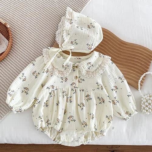 Retro Floral Baby Onesie with Hat – Peachy Bloomers