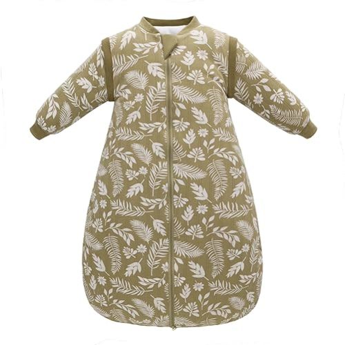 Baby Sleep Sack, TOG 2.5 Winter Wearable Blanket, Removable Long Sleeves, White Leaf, 0-6M