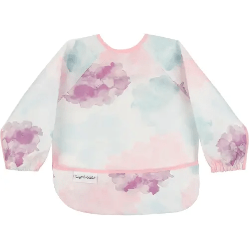 Tiny Twinkle Mess Proof Baby Bib|Waterproof Smock Bib for Eating,Machine Washable Full Sleeve with Pocket(Cotton Candy, Small 6-24 Months)