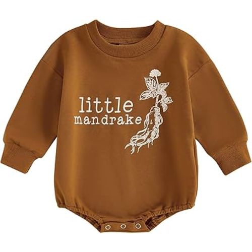 Gueuusu Unisex Baby Boy Girl Halloween Outfit Little Mandrake Bodysuit Long Sleeve Bubble Romper Magic Baby Outfit