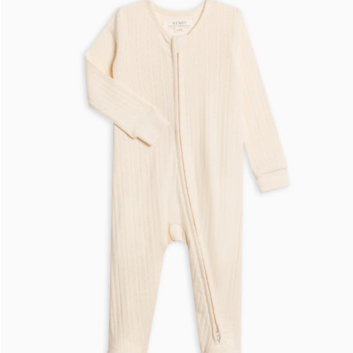 Maya Brushed Back Pointelle Footed Zipper Sleeper | Ivory | Newborn