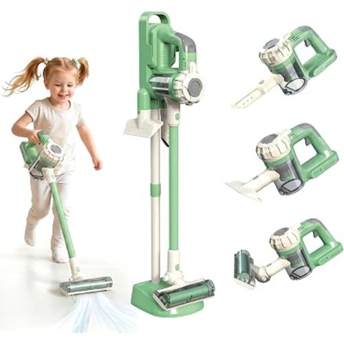 VARANO 3-in-1 Kids Vacuum that Really Works - Toddler Toy Vacuum with Storage Stand & Real Suction - Montessori Cleaning Toy for Boys & Girls Ages 3+ (Green)