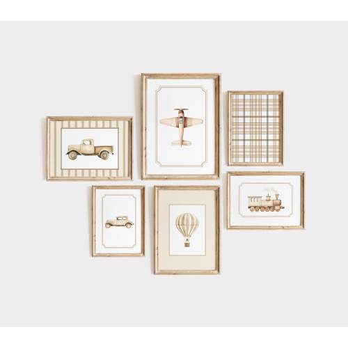 Vintage Transportation Boy Nursery Wall Art Hot Air Balloon Car Plane Truck Beige Neutral Vintage Nursery Decor Travel Vintage Gallery Wall