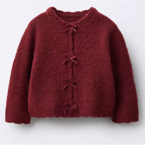 VELVET BOW CARDIGAN - Maroon | ZARA United States