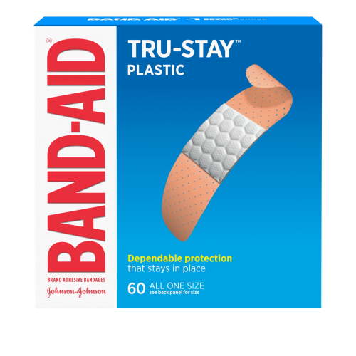Band-Aid Brand Tru-Stay Plastic Adhesive Bandages, All One Size, 60 Count