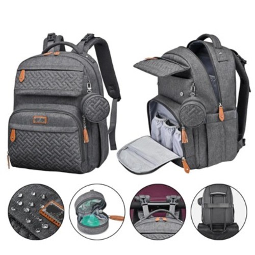 BabbleRoo Diaper Bag Backpack - Versatile Baby Bag, Baby Diaper Bag with Changing Pad & Accessories, Dark Gray, 1 pk