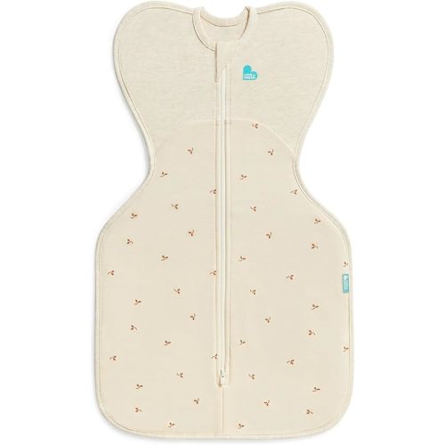 Love to Dream Swaddle Up, Small 3.5-6kg, Stage 1, 1.5 TOG, Fit Supports Good Sleep, Newborn Baby Swaddle Sack - Soft Stretch Cotton Fleece in Twigs Oatmeal - Arms Up Design for Safer, Better Sleep