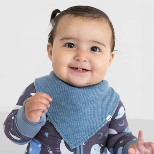 Heather Blue Ribbed Bandana Bib - Little Sleepies