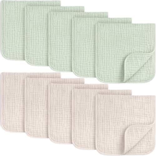 KeaBabies Organic Muslin Burp Cloths Baby Boy, Girl, 10-Pack (Sage)
