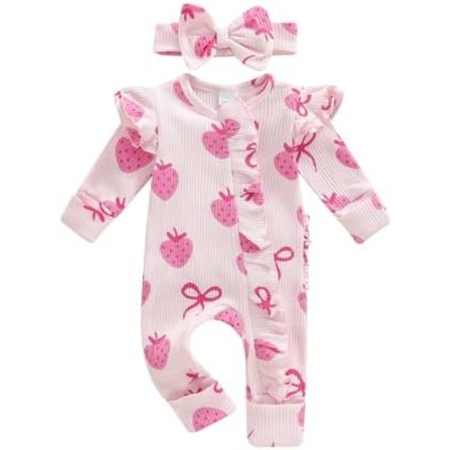 Newborn Baby Girl Fall Outfits Long Sleeve Romper Onesie Bodysuit Infant Bow Zipper Clothes
