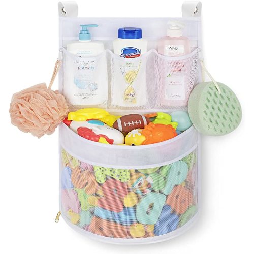 Ligereza Baby Bath Toy Organizer, quick drying， and mould proof, Multiple-Suspension Bath Toy Holder, Large Capacity Multi Use Bathtub Toy Storage Bag（1 Large, White）