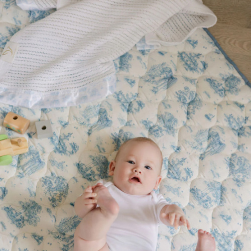 Spring Toile Blue Quilted Playmat - Organic Cotton Baby Playmat – The Gilded Bird US