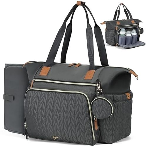 Diaper Bag Tote, Large Baby Diaper Bags Waterproof, Hospital Bag for Labor Delivery with Pacifier Case, Changing Pad, Shoulder Strap, Dark Gray