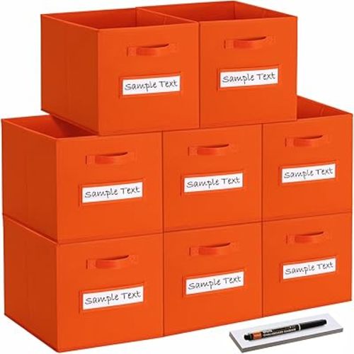 artsdi Fabric storage cubes (8 Pack) 13 Inch Cube Storage Bin, cube organizer bins with 8 Labels Window Cards & a Pen, Foldable cube organizer bins and Storage Box, Orange