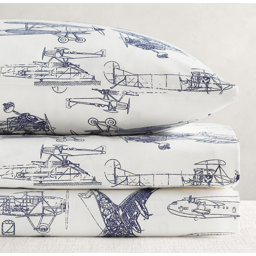 Vintage Airplane Blueprint Crib Fitted Sheet | RH Baby & Child
