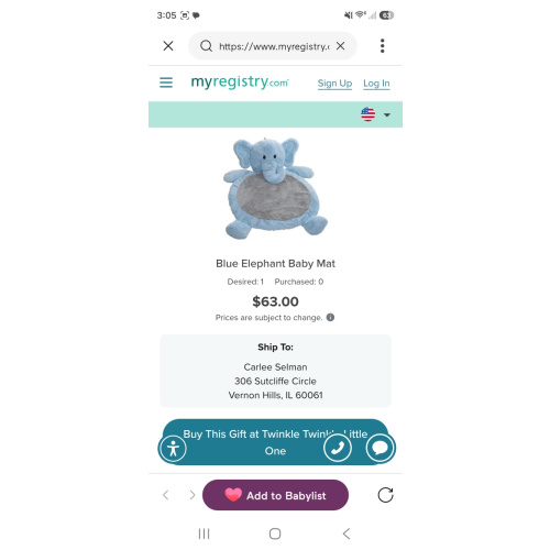 Blue Elephant Baby Mat