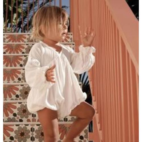 2025 Nordic Baby Spring and Autumn Cotton and Linen Hollow Out Backless V-neck Lace Jumpsuit Baby